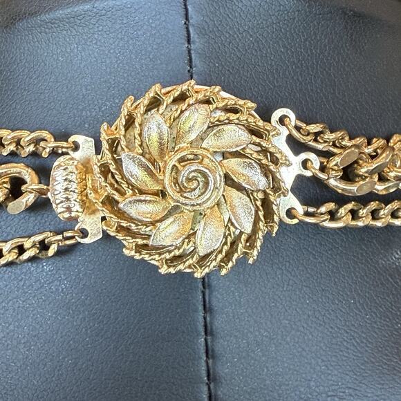 Vintage Three Strand Gold Tone Multi Chain Necklace Box Closure 22” Length - Picture 3 of 6
